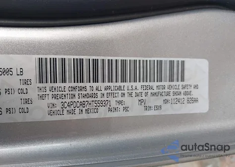 2017 Dodge Journey Se z USA, uszkodzony, nr VIN 3C4PDCAB7HT559371